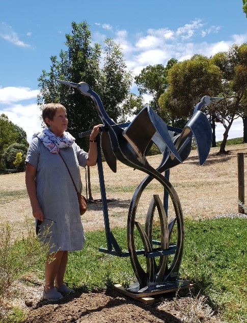 Pauline is seen alongside the newly installed sculpture of the Ibis. 