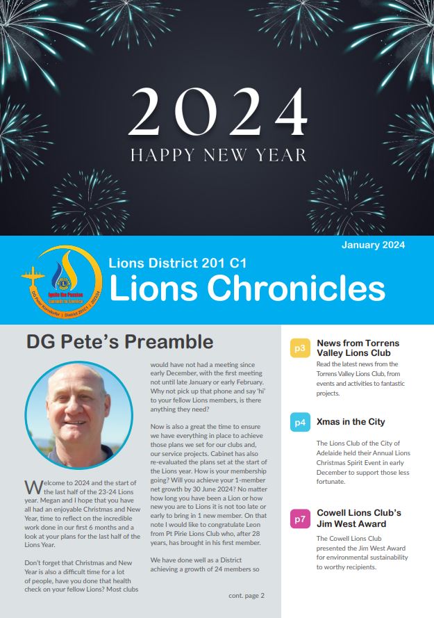 Jan 2024 news cover image Lions District 201C1 South Australia